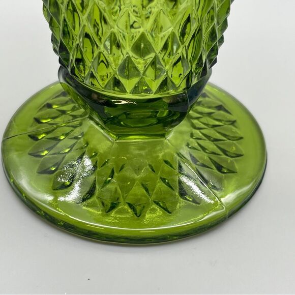 Vintage Indiana Glass Green Diamond Point Green Vase Pedestal - Picture 6 of 12